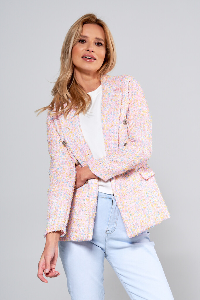 Marynarka tweedowa w stylu boucle jasnoróżowa